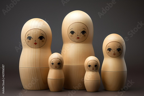matryoshka wooden nesting dolls isolated on gray plain studio background photo
