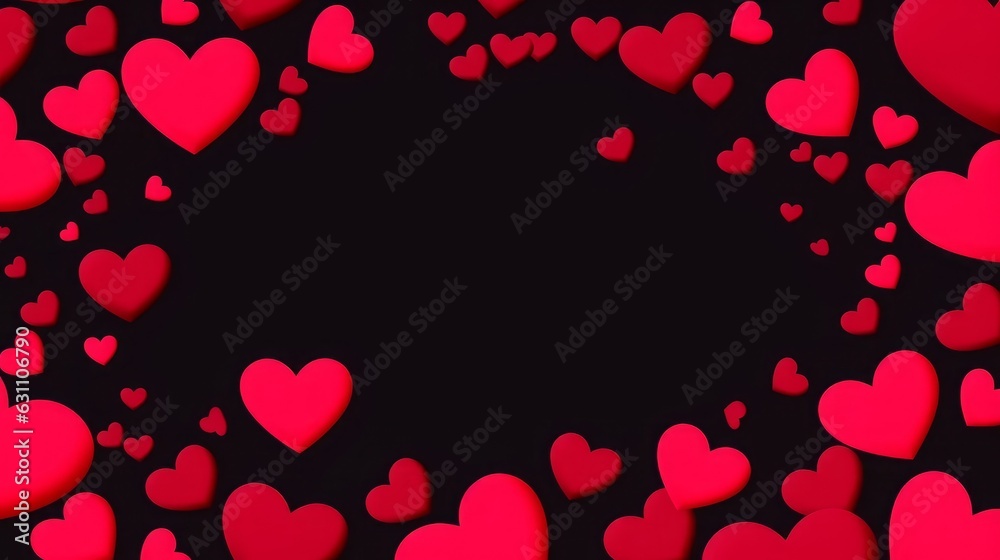 4k red abstract 3d flying hearts on black background. Live stream romantic comments. Love valentine banner. Cute cartoon frame for social media online, Generative AI 4k red abstract 3d flying hearts on black background. Live stream romantic comments. Love valentine banner. Cute cartoon frame for social media online, Generative AI