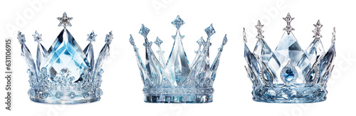 Crystal crown isolated, set crystal crowns on a transparent background, collection, png