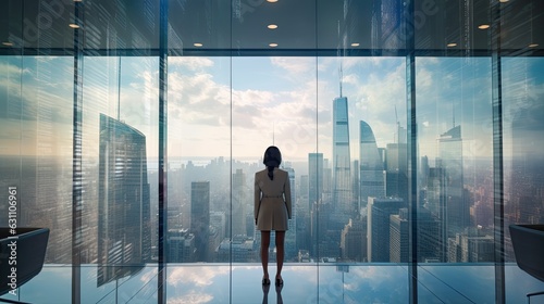 A successful businesswoman fiction standing in front of modern building 