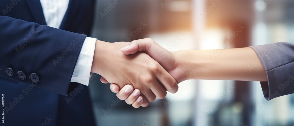 handshake for teamwork business woman and man, successful Business deal partnership concept, Generative AI