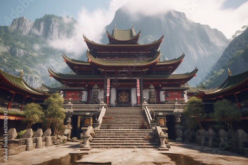 beautiful view of a temple in the mountains