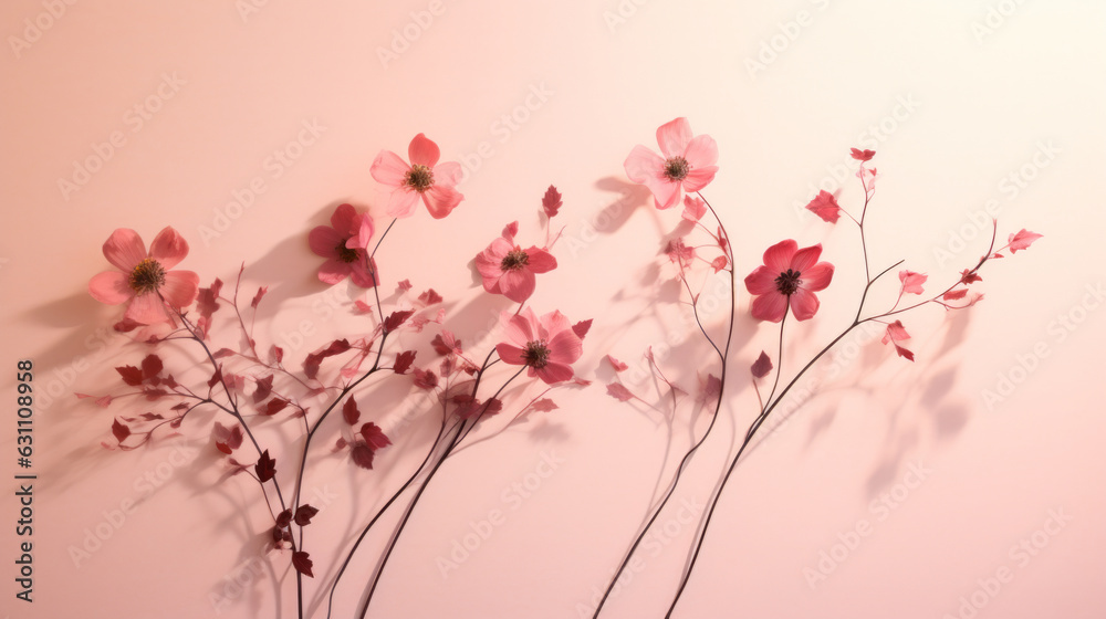 Fototapeta premium A vibrant display of pink flowers against a pink wall
