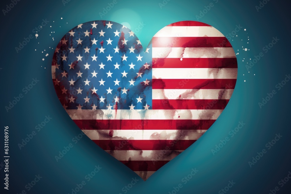 Obraz premium Love The USA Heart Shaped With The American Flag. Generative AI