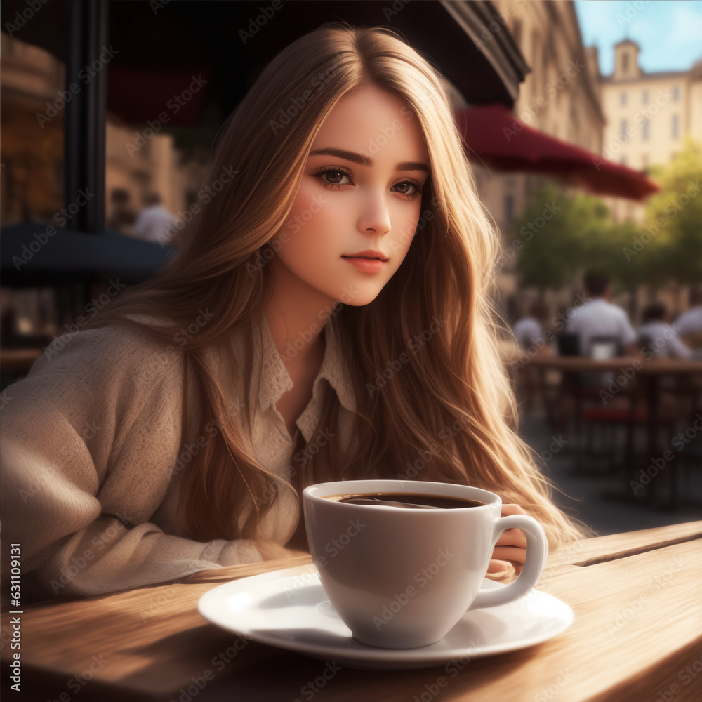girl drinking a cup of coffee in cafe girl drinking a cup of coffee in cafe