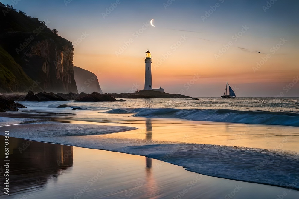 lighthouse at sunset generated ai