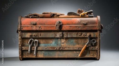 well-worn toolbox filled with various tools
