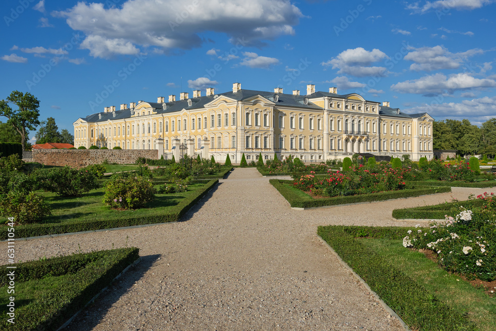 Latvian tourist landmark attraction - French garden and Rundale palace, Pilsrundale, Latvia. Latvian tourist landmark attraction - French garden and Rundale palace, Pilsrundale, Latvia.