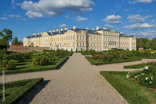 Latvian tourist landmark attraction - French garden and Rundale palace, Pilsrundale, Latvia.
