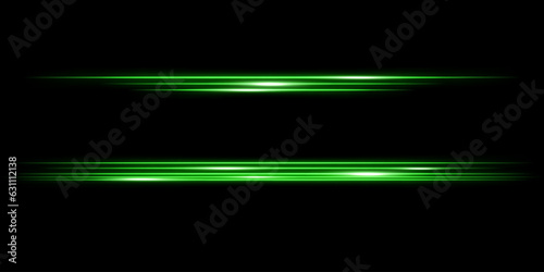 Green laser beams, glowing stripes. Abstract vector illustration isolated on black background.