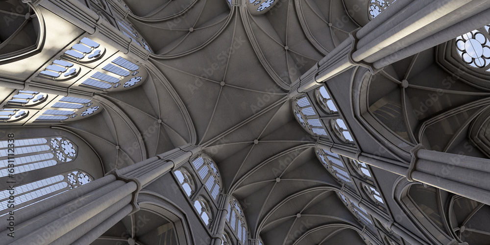 gothic cathedral empty without benches nobody 360° vr environmentr 3d render backplate