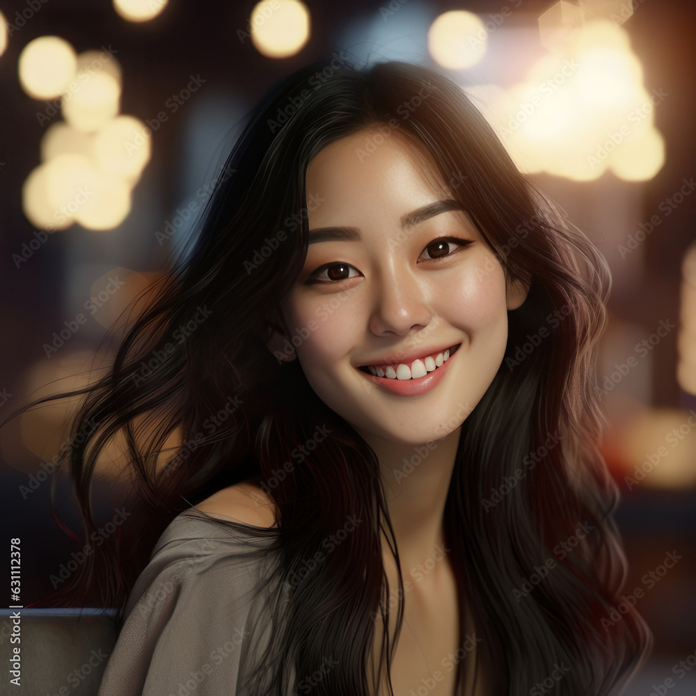 Asian woman smiling, square photo. AI generative. Asian woman smiling, square photo. AI generative.