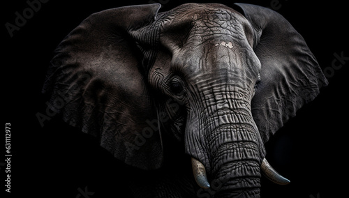 Elephant - power and majesty on black background, generative AI, © oraziopuccio