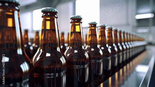A lineup of beer bottles on a wooden table