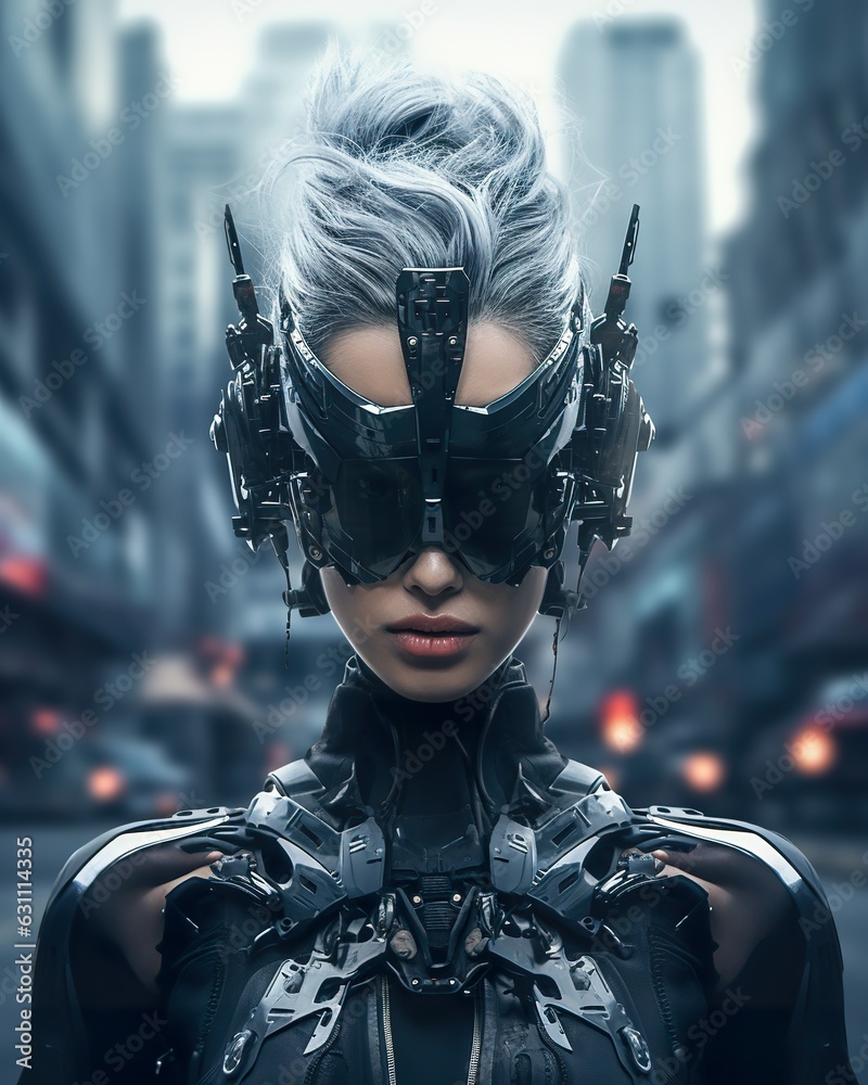 dark futuristic female cyborg with robotic wear and tech look, cyberpunk concept, generative AI dark futuristic female cyborg with robotic wear and tech look, cyberpunk concept, generative AI