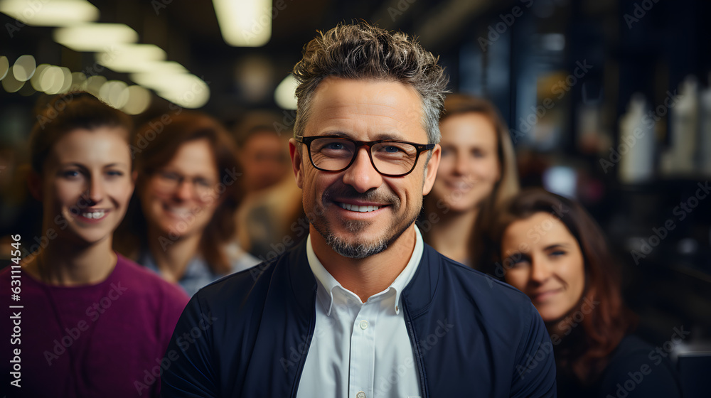 Scientists at the lab The scientist stood confidently with his arms crossed, looking at the camera with a team behind him Generative AI Scientists at the lab The scientist stood confidently with his arms crossed, looking at the camera with a team behind him Generative AI