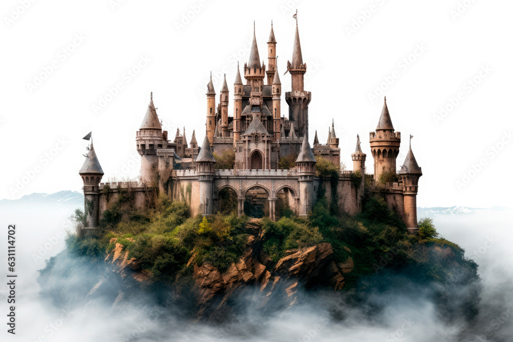illustration of a medieval fantasy castle on a big rock
