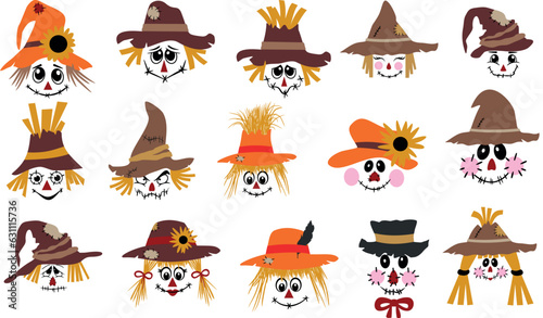Fotografia Scarecrow Faces Bundle, Halloween and Thanksgiving Clipart