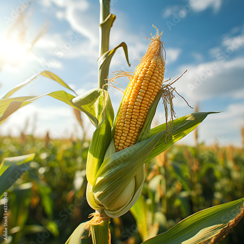 fresh corn on stalk in field