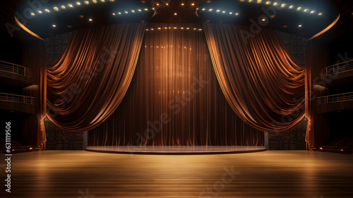 Ruby Radiance: Elegant 3D Rendered Huge Empty Marble Stage in Red Color Theme, Adorned with Beautiful Red Curtains, Spotlight, Stairs with Round Podium, and Bathed in a Gentle Glowing Light