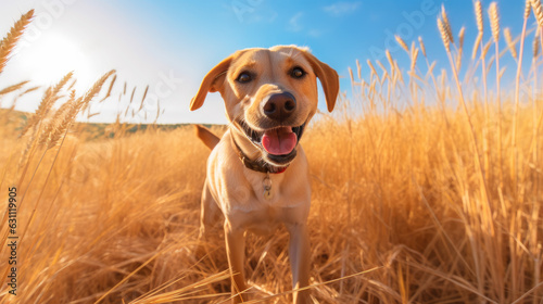 Labrador dog running in a field, summer pet concept, healthy