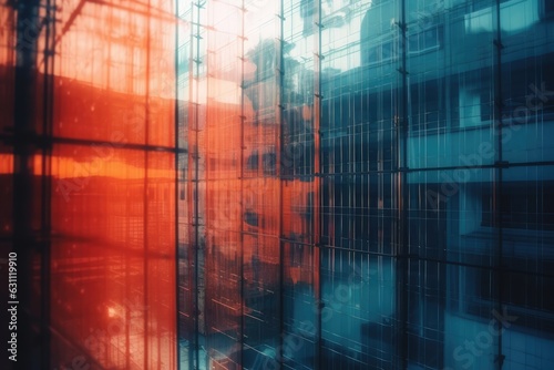 The building's backdrop is a glass wall that is abstract and hazy. Generative AI