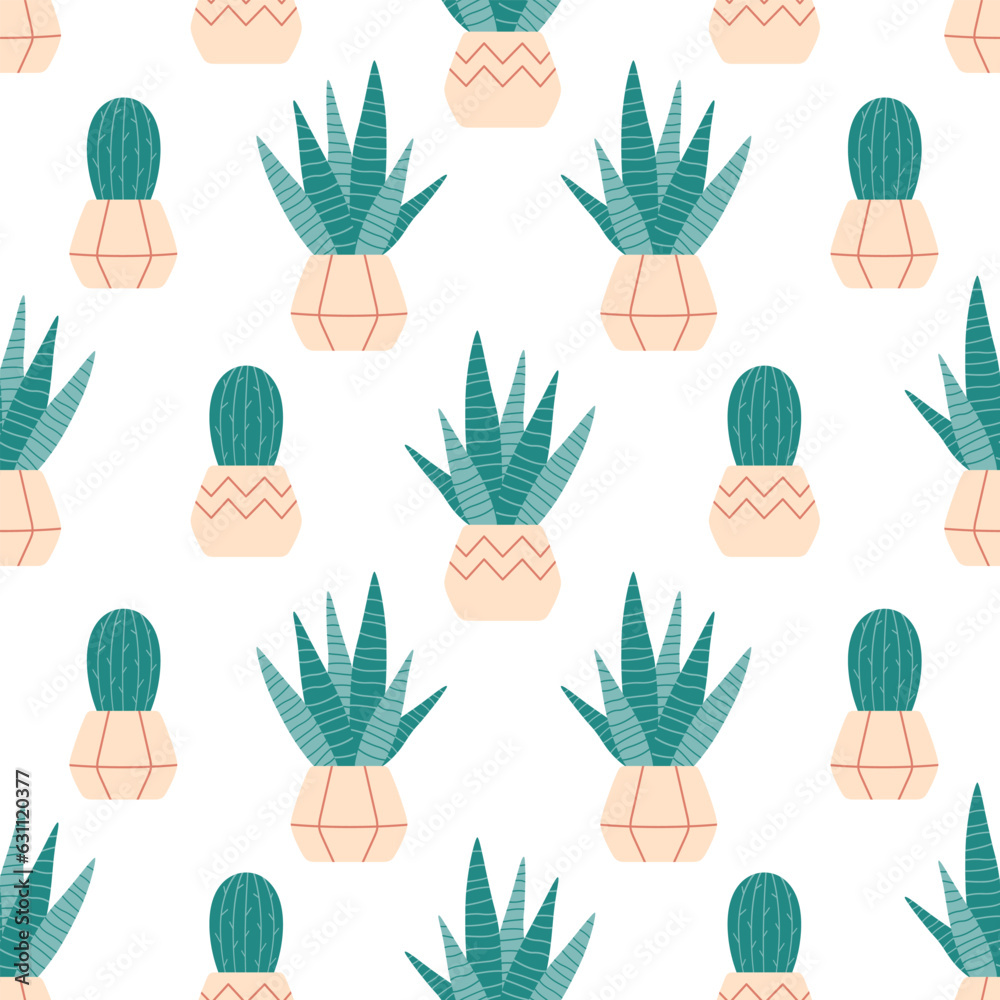 Home potted plants seamless pattern. Houseplants. Home interior. Vector illustration in flat style Home potted plants seamless pattern. Houseplants. Home interior. Vector illustration in flat style
