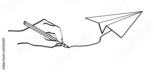 Soaring paper air plane line path. Take Off airplane, flight route with start point. Vector Aircraft sign. Location pointer. Tracking, vacation, holliday. Travel pointer navigation. Tourism, route
