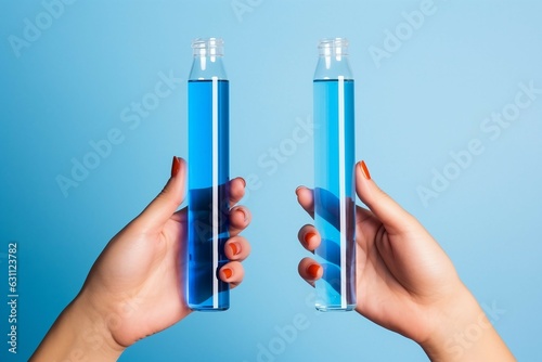 woman hands hold two medical tube isolated