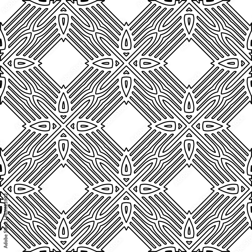 
White background with black lines. Modern stylish abstract texture. Repeating geometric shapes from striped elements.