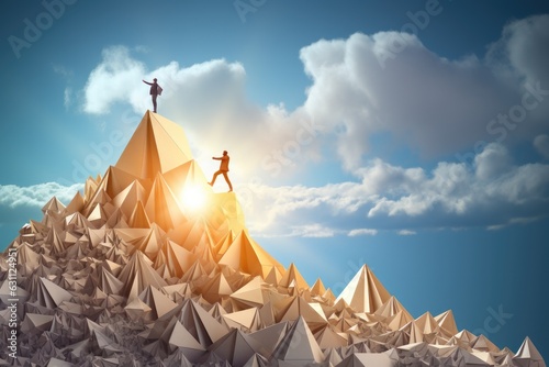 origami paper art, pursuing excellence and aspiring to greatness or climbing