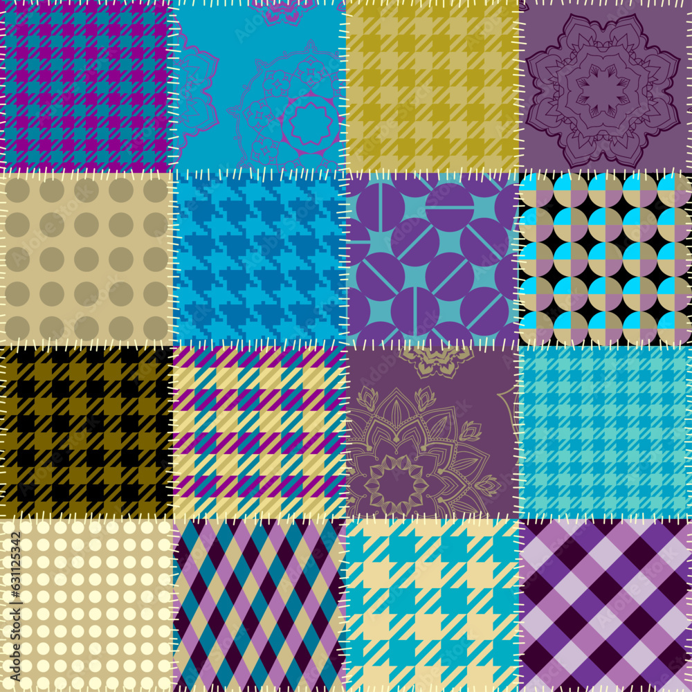 Textille patchwork pattern. Seamless Vector image. Gingham plaid pattern.
