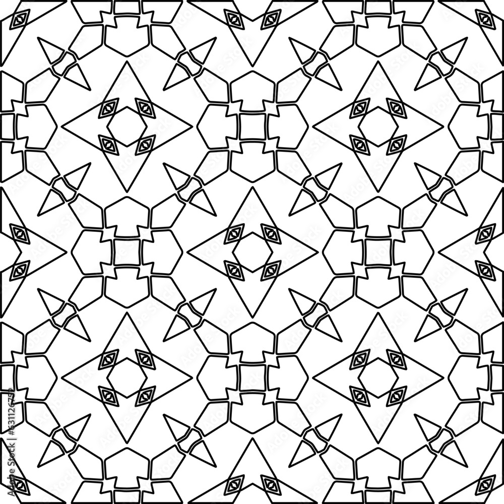 White background with black lines. Modern stylish abstract texture. Repeating geometric shapes from striped elements.
White background with black lines. Modern stylish abstract texture. Repeating geometric shapes from striped elements.