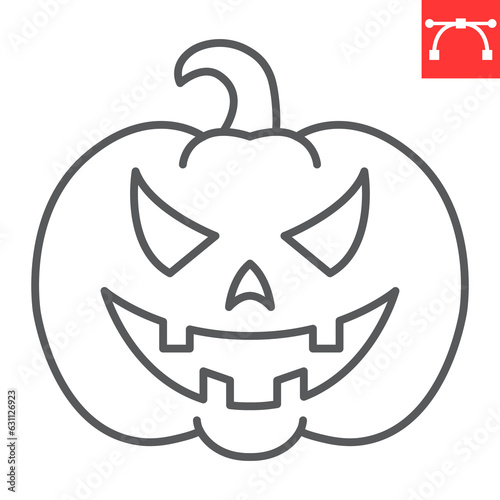 Halloween pumpkin line icon, celebration and holiday, horror lantern vector icon, gourd vector graphics, editable stroke outline sign, eps 10.