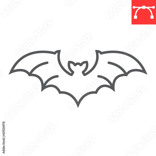 Bat line icon, halloween and holiday, flying animal vector icon, bat vector graphics, editable stroke outline sign, eps 10.