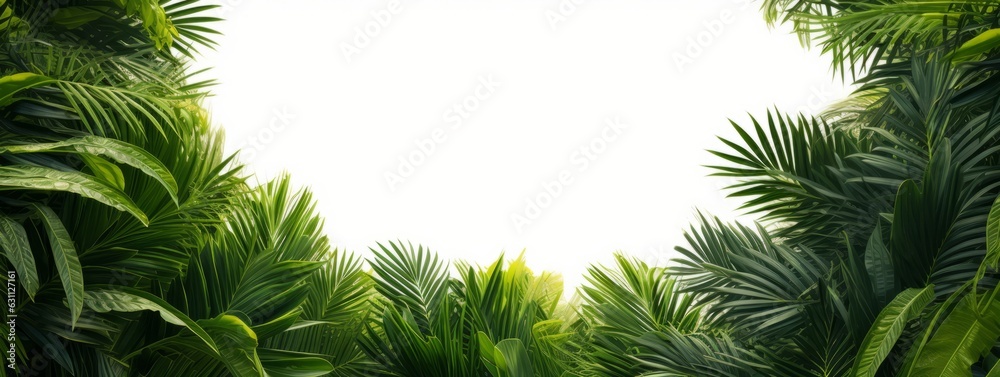 overlay frame from fresh green jungle palm leaves