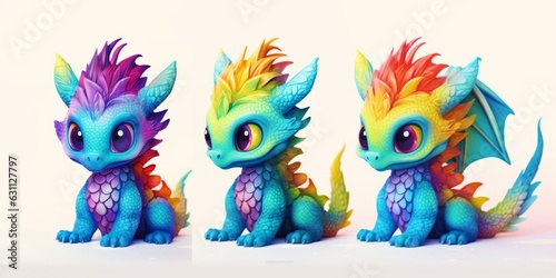 Rainbow Colored Baby Dragon, Colorful Dragon Baby white background