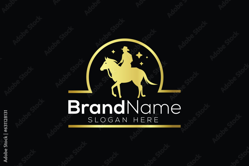 Trendy and Professional golden Horse logo design vector template