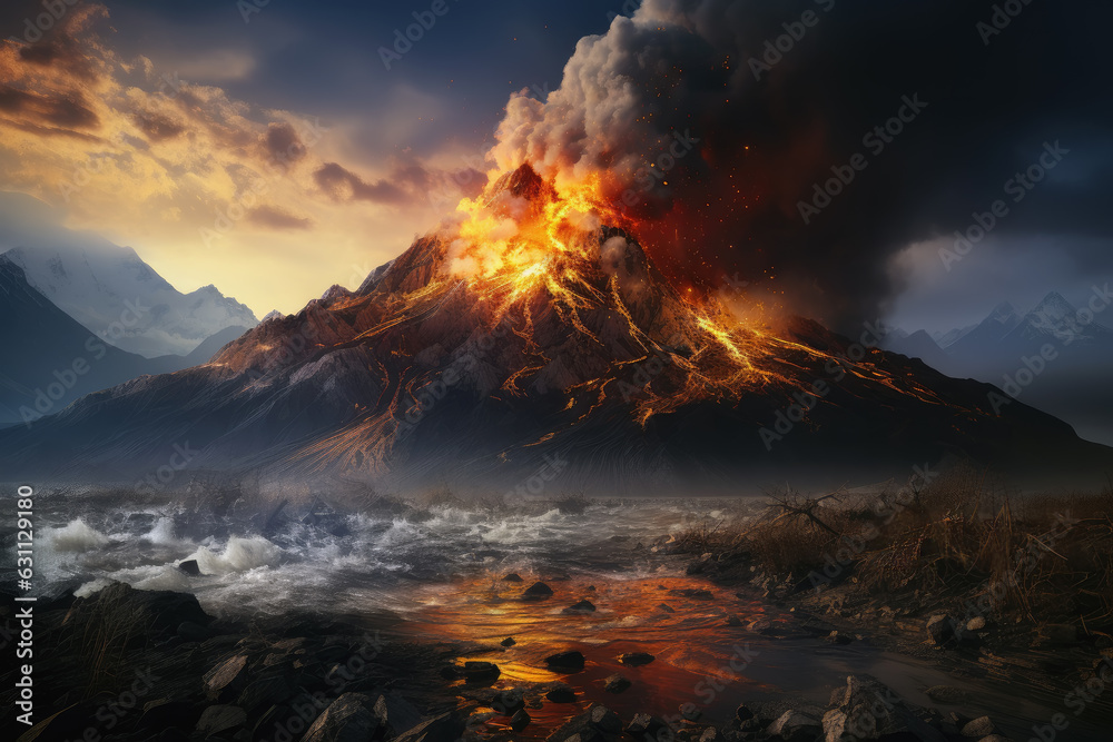 Volcanic eruptions at active volcano
