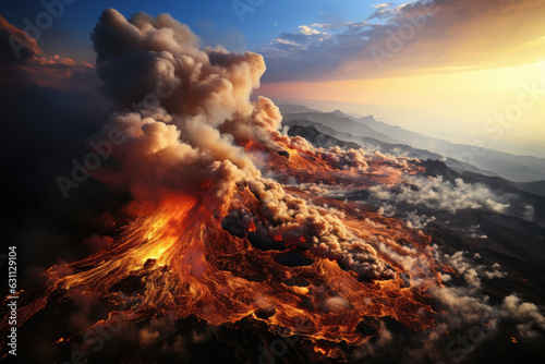 Active volcano lava eruption