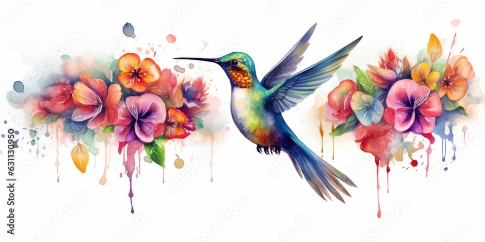 Watercolor Floral Hummingbird