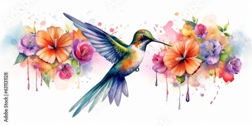 Watercolor Floral Hummingbird © Moiz