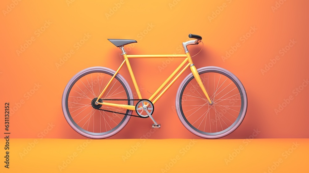 a yellow bicycle is standing against an orange wall with a black seat. generative ai a yellow bicycle is standing against an orange wall with a black seat. generative ai
