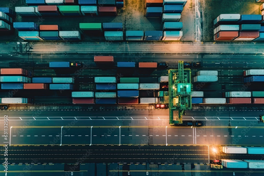 Overhead view of firm import and export operations taking place at ...