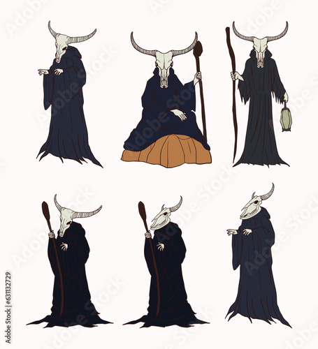 Colored vector image of a ghostly creature with a goat's skull
