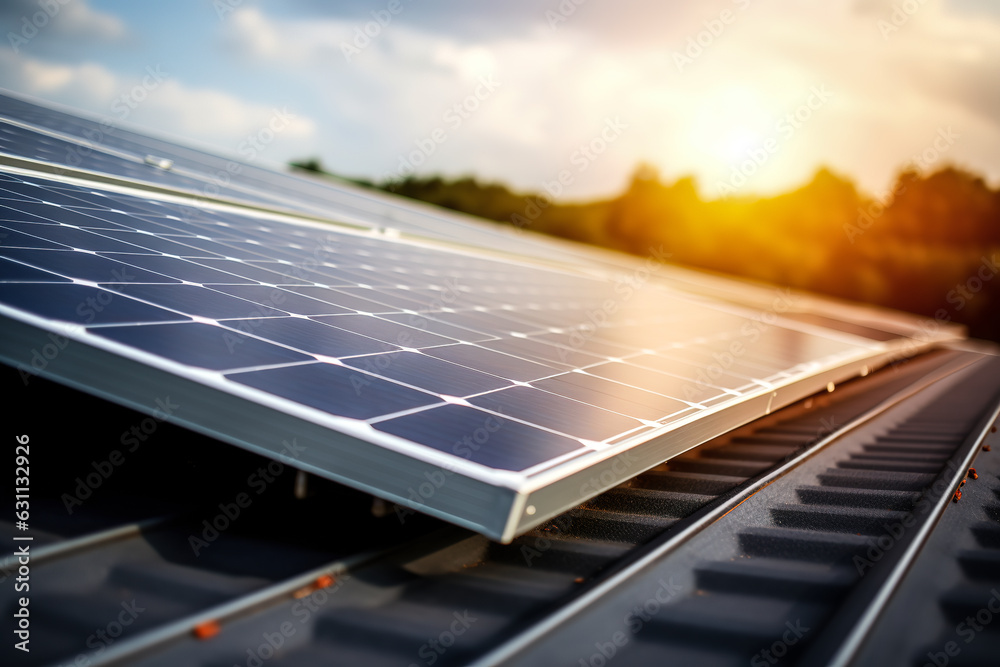 Photovoltaic solar panel on the roof of a single-family house