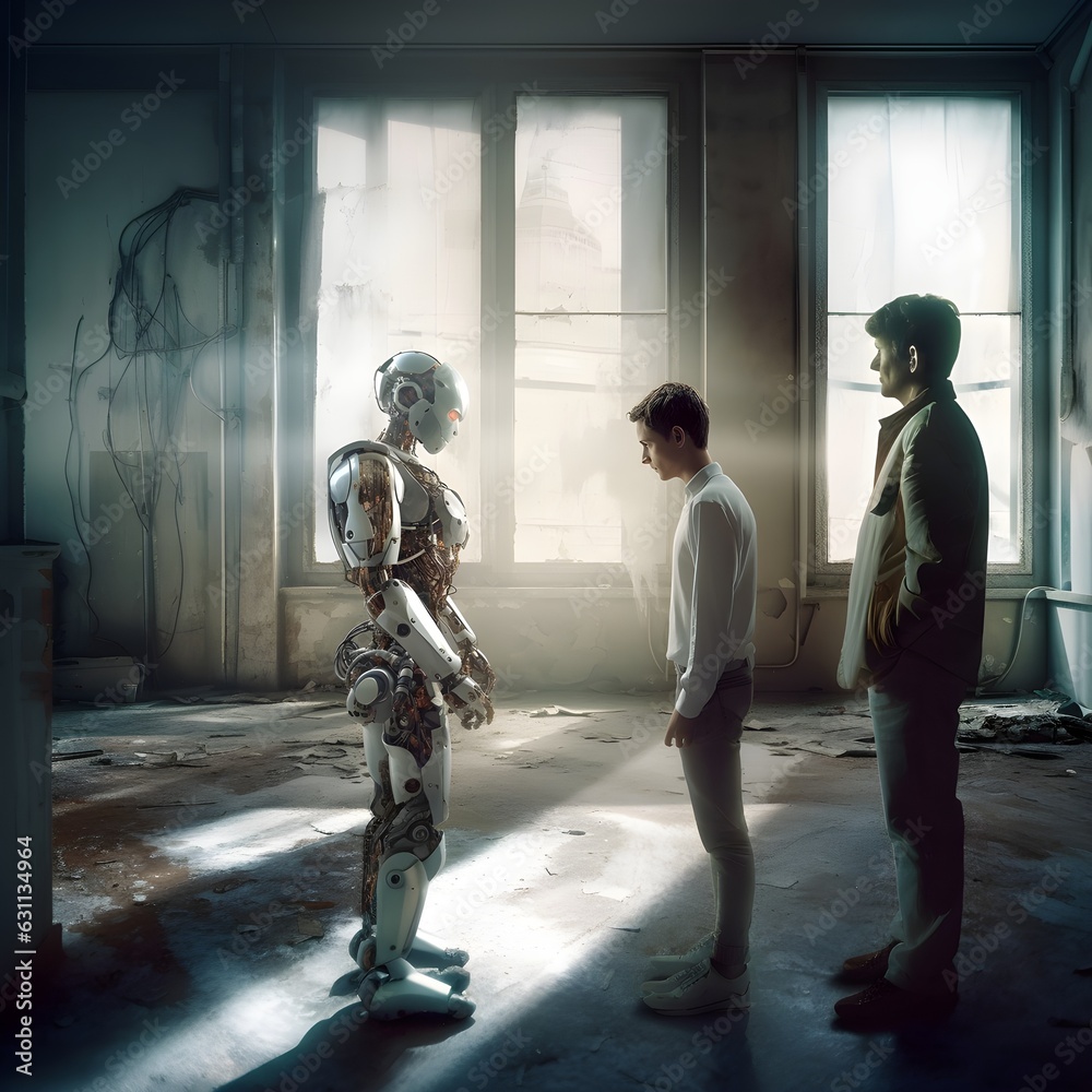 Fototapeta premium human being accountable to a robot