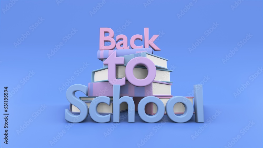 Back to school 3d rendering concept. Stack books and 3d render text Back to school 3d rendering concept. Stack books and 3d render text