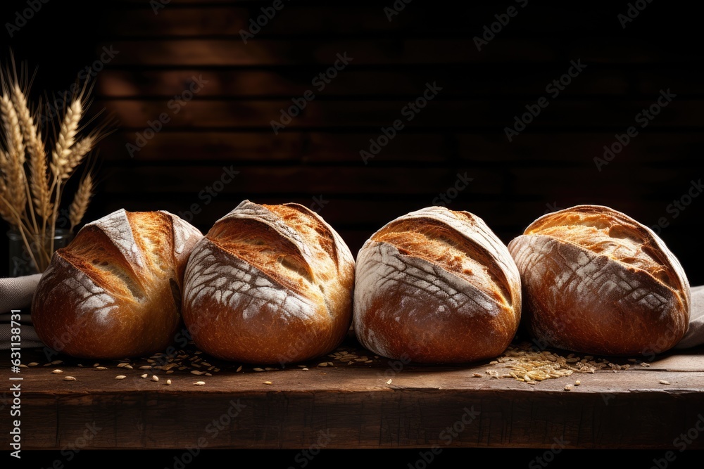 bread loaves on wooden background, ai generated bread loaves on wooden background, ai generated