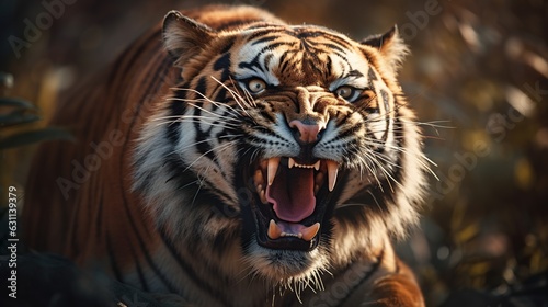 a tiger is angry and shows its fangs